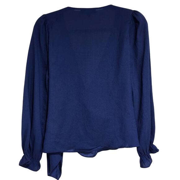 Lulus Navy Blue Wrap Blouse with Buckle Detail Women’s Size Medium - Picture 3 of 8